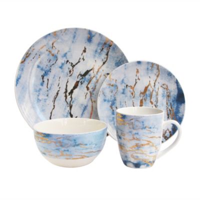 American Atelier - Marble Pu/Gd 16Pc Dinnerware Set