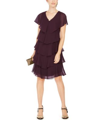 SL Fashions - Tiered Rhinestone Capelet Dress