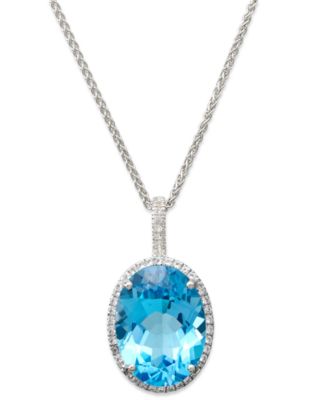 Macy's - Blue Topaz (20 ct. t.w.) and White Topaz (3/8 ct. t.w.) Large Oval Pendant Necklace in Sterling Silver