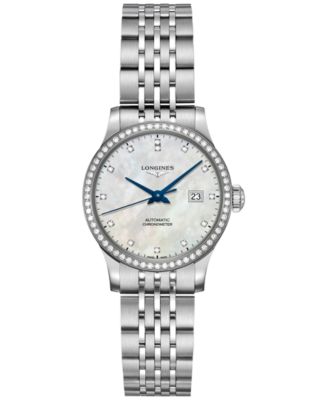 Longines - Women's Swiss Automatic Record Collection Diamond (1/2 ct. t.w.) Stainless Steel Bracelet Watch 30mm
