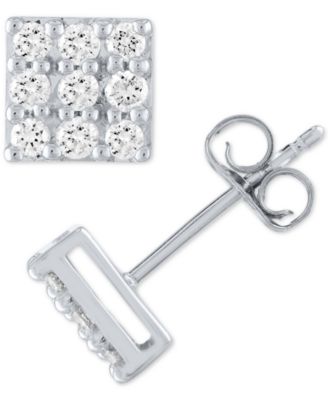 Forever Grown Diamonds - Lab Grown Square Diamond Cluster Stud Earrings (1/2 ct. t.w.) in Sterling Silver