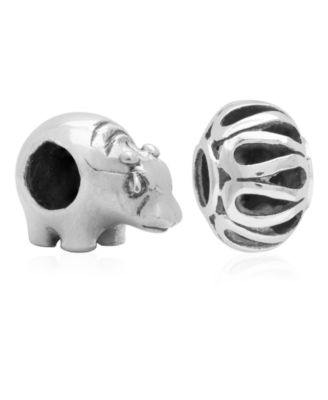 Rhona Sutton - Children's Hippo Filigree Bead Charms - Set of 2 in Sterling Silver