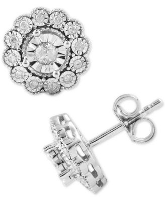 Macy's - Diamond Flower Stud Earrings (1/3 ct. t.w.) in Sterling Silver