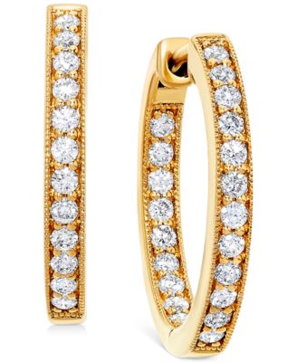 Macy's - Diamond Small In & Out Hoop Earrings (5/8 ct. t.w.) in 14k Gold, 0.75"