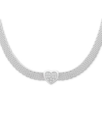 Macy's - Cubic Zirconia Heart Mesh Link Statement Necklace, 18" + 2" extender