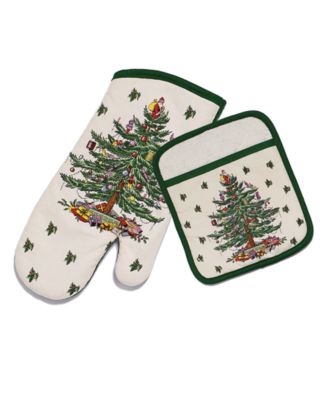 Spode - Christams Tree Ivory/Green Pot Holder Ovenmit Set