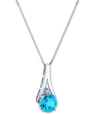 Macy's - Blue Topaz (2-5/8 ct. t.w.) & Diamond (1/20 ct. t.w.) 18" Pendant Necklace in 14k White Gold