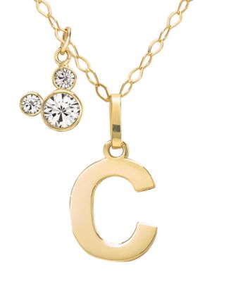 Disney - Mickey Mouse Initial 18" Pendant Necklace with Cubic Zirconia in 14k Yellow Gold