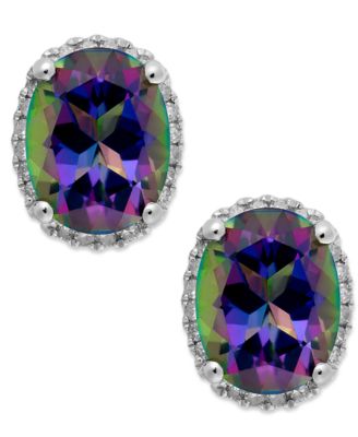 Macy's - 14k White Gold Mystic Topaz (4 ct. t.w.) and Diamond (1/6 ct. t.w.) Stud Earrings