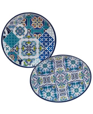 Certified International - Certified Mosaic 2pc Melamine Platter Set: Round Platter, Oval Platter