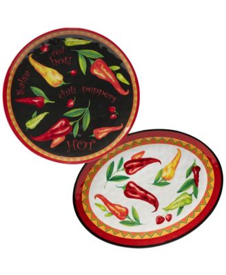 Certified International - Certified Red Hot 2pc Melamine Platter Set: Round Platter, Oval Platter