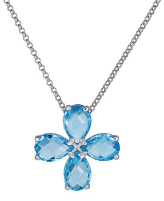Macy's - Swiss Blue Topaz Clover Pendant Necklace (10 ct. t.w.) in Sterling Silver, 18" + 5-1/2" extender