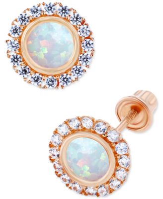 Macy's - Lab-Created Opal (1/5 ct. t.w.) & Lab-Created White Sapphire (1/5 ct. t.w.) Halo Stud Earrings