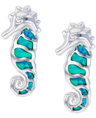 Macy's - Lab-Created Blue Opal Seahorse Stud Earrings in Sterling Silver