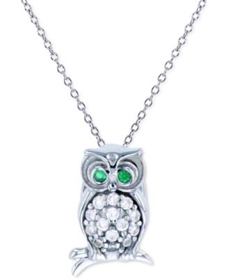 Macy's - Cubic Zirconia Owl 18" Pendant Necklace in Sterling Silver