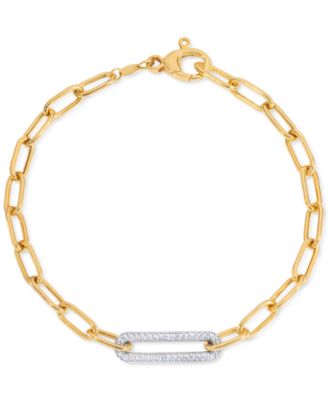 Macy's - Diamond Bar Paperclip Link Chain Bracelet (1/5 ct. t.w.) in Sterling Silver & 14k Gold-Plate