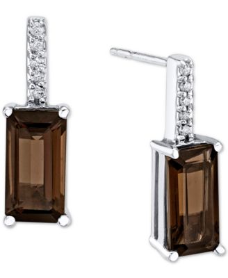 Macy's - Smoky Quartz (3-3/4 ct. t.w.) & Diamond (1/20 ct. t.w.) Drop Earrings in Sterling Silver
