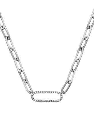 EFFY Collection - Diamond Oval Link Paperclip 18" Chain Necklace (1/8 ct. t.w.) in Sterling Silver