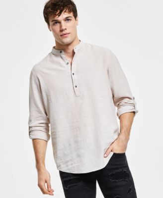 INC International Concepts - Men's Regular-Fit Textured Band Collar Popover Shirt