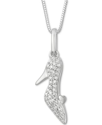 Enchanted Disney Fine Jewelry - Diamond Cinderella Slipper Pendant Necklace (1/10 ct. t.w.) in Sterling Silver, 16" + 2" extender