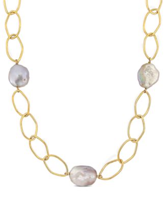 Macy's - Cultured Freshwater Baroque Pearl (14-20mm) Open Link Statement Necklace in 18k Gold-Plated Sterling Silver, 26" + 1-1/2" extender