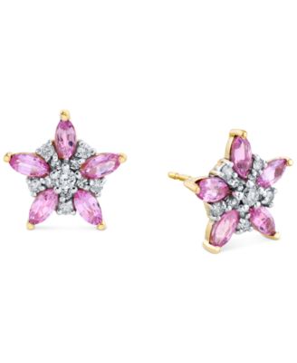 Macy's - Pink Sapphire (1-1/3 ct. t.w.) & Diamond (1/5 ct. t.w.) Starflower Stud Earrings in 14k Gold