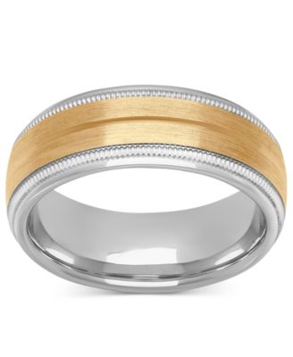 Macy's - Men's Satin Finish Beaded Wedding Band in Sterling Silver & 18k Gold-Plate