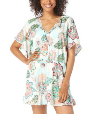 Coco Reef - Women's Adorn Printed Lace-Trimmed Tiered Swim Dress Cover-Up