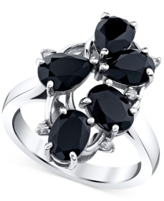 Macy's - Onyx (2-9/10 ct. t.w.) & Diamond Accent Cluster Statement Ring in Sterling Silver