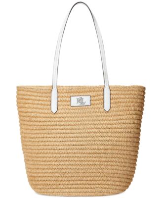 Lauren Ralph Lauren - Brie Leather-Trim Straw Medium Tote Bag