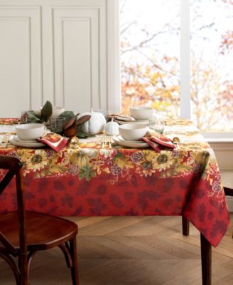 Elrene - Swaying Leaves Bordered Fall Tablecloth, 52"x52"
