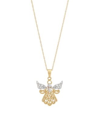Macy's - Angel Two-Tone Openwork 18" Pendant Necklace in 10k Gold