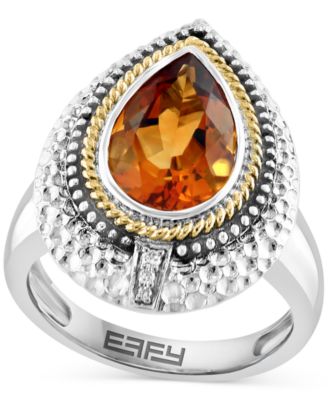 EFFY Collection - Citrine (2-5/8 ct. t.w.) & Diamond Accent Pear Ring in Sterling Silver & 14k Gold-Plate