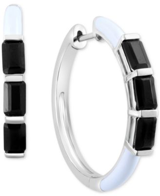 EFFY Collection - Blue Topaz (1-7/8 ct. t.w.) & Blue Enamel Small Hoop Earrings in Sterling Silver, 0.95"