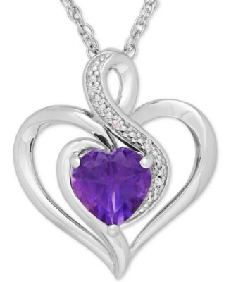 Macy's - Birthstone Gemstone & Diamond Accent Heart Pendant Necklace in Sterling Silver