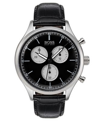 BOSS - Men's Chronograph Companion Black Leather Strap Watch 42mm
