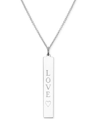 Sarah Chloe - "Love" Engraved Vertical Bar Pendant Necklace, 18"