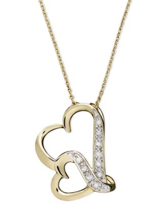 Macy's - Double Wavy Heart Diamond Pendant Necklace in 18k Gold over Sterling Silver (1/10 ct. t.w.)