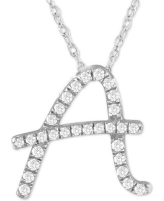 Macy's - Diamond Initial Pendant Necklace (1/10 ct. t.w.) in Sterling Silver, 16" + 2" Extender