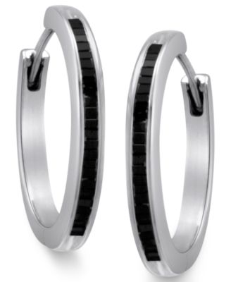 Macy's - Sterling Silver Earrings, Black Diamond Baguette Hoop Earrings (1/2 ct. t.w.)