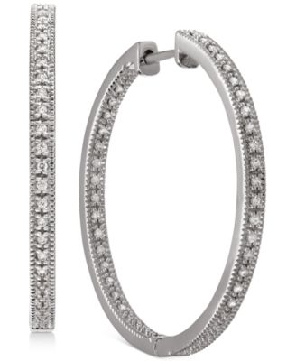 Macy's - Diamond Medium In & Out Hoop Earrings (1/4 ct. t.w.) in 14k White Gold-Plated Sterling Silver, 1.1"