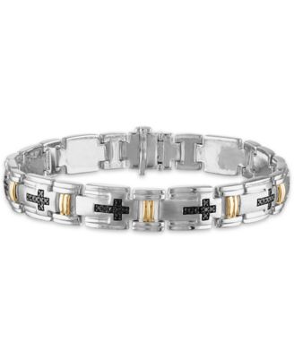 Macy's - Men's 3/4 Carat Black Diamond Link 8 1/2" Bracelet in Sterling Silver and 10k Yellow Gold