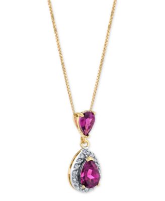 Macy's - Rhodolite Garnet (1-1/3 ct. t.w.) & Diamond (1/6 ct. t.w.) 18" Pendant Necklace in 14k Gold