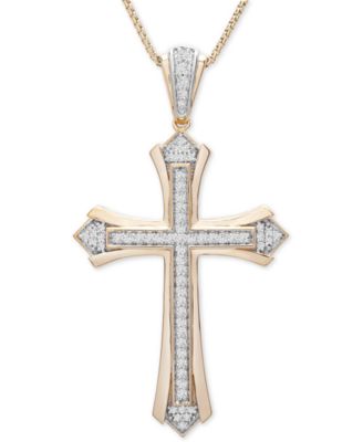 Macy's - Men's Diamond Cross 22" Pendant Necklace (1/2 ct. t.w.) in 14k Gold-Plated Sterling Silver