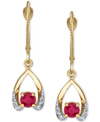 Macy's - Ruby (5/8 ct. t.w.) & Diamond (1/10 ct. t.w.) Wishbone Drop Earrings in 14k Gold