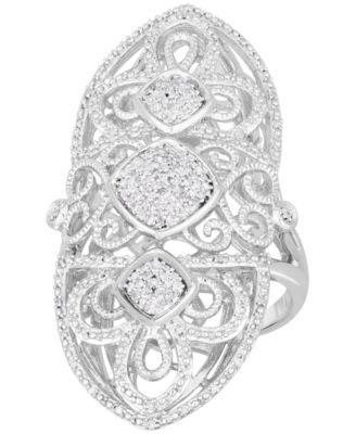 Macy's - Diamond Filigree Statement Ring (1/4 ct. t.w.) in Sterling Silver