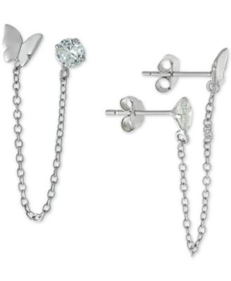 Giani Bernini - Cubic Zirconia Butterfly Chain Double Pierced Drop Earrings in Sterling Silver