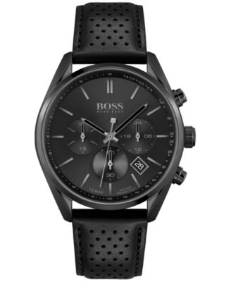 BOSS - Men's Chronograph Champion Black Perforated Leather Strap Watch 44mm