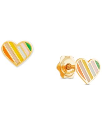 Macy's - Children's Striped Enamel Heart Stud Earrings in 14k Gold
