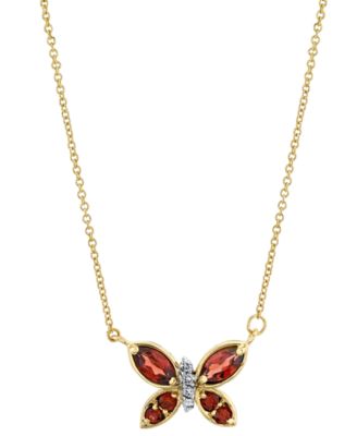 Macy's - Rhodolite Garnet (3/4 ct. t.w.) & Diamond (1/20 ct. t.w.) Butterfly 18" Pendant Necklace in 14k Gold